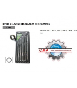 KIT DE 6 LLAVES EXTRALARGAS DE 12 CANTOS